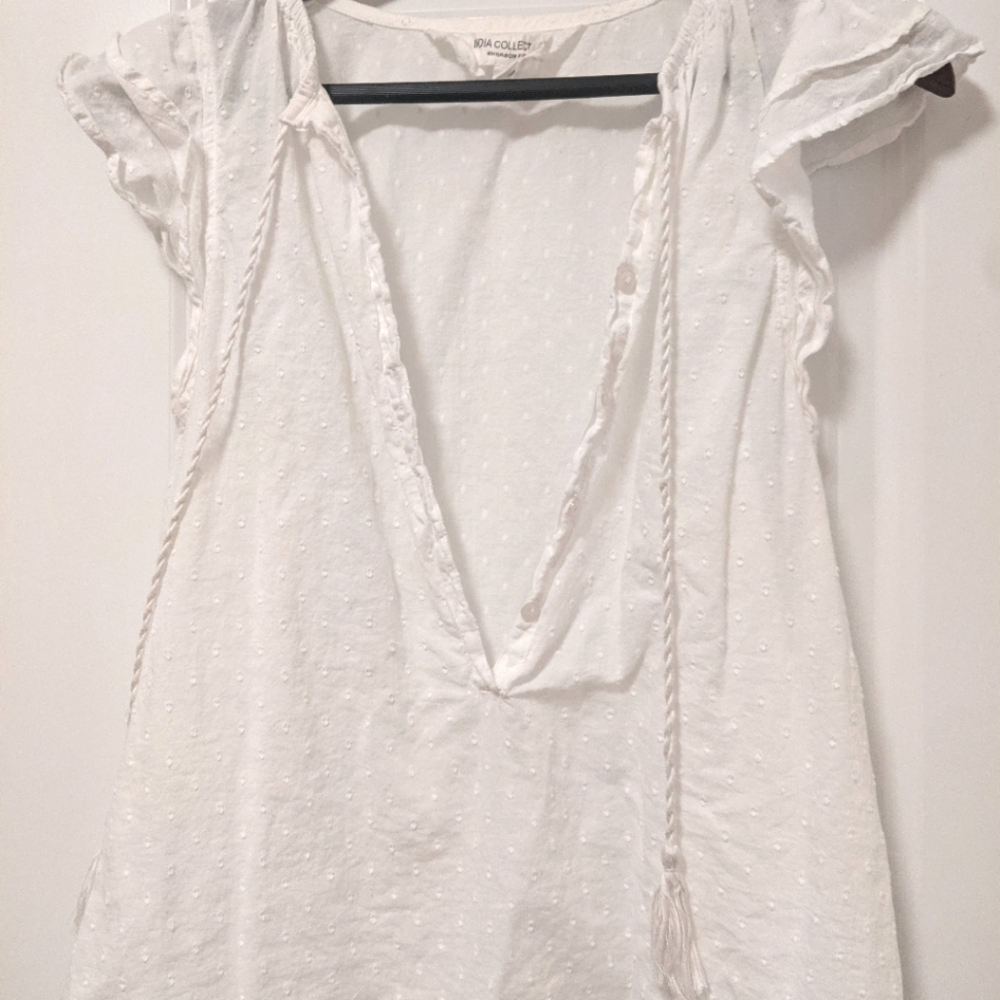 Emerson Fry swiss dot ruffle sleeve top